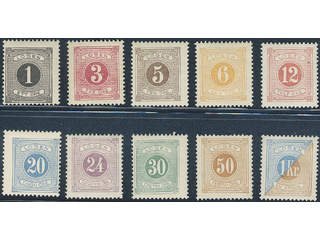 Sweden. Postage due Facit L11–20 ★★/★ , SET perf 13 (10). F 14–15 (broken corner perf) …