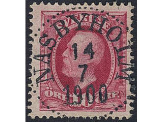 Sweden. Facit 54, M county. NÄSBYHOLM 14.7.1900. Prakt-/lyxstämpel.