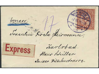 Austria. Michel 197 cover , 80 h on express cover sent from WIEN 2.VII.19 to KARLSBAD …