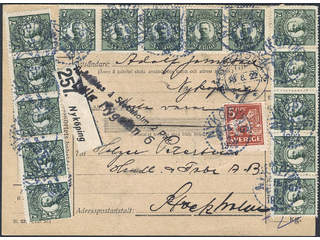 Sweden. Facit 80, 142A cover , 5 + 15x7 (three strips of five) öre on address card for …