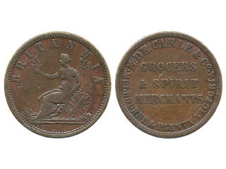 Coins, Australia, Victoria. KM Tn-54, 1 penny ND. E DE CARLE & CO GROCERIES & SPIRIT …