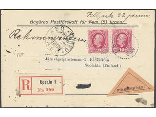 Sweden. Facit 54 on cover, 2x10 öre on registered cash on delivery printed matter card …