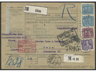 Sweden. Facit 146A, 163, 167 cover, 10+60+2×90 öre on address card for parcel sent from …