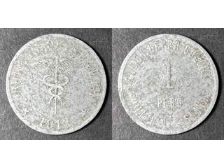Filippinerna - Culion 1 peso 1913, F-VF korrosion