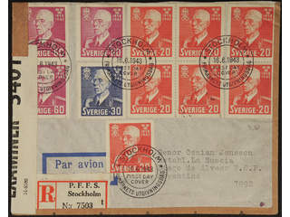 Sweden. Facit 344BB, 345, 346 cover , 7x20 öre, of which two BB-pairs in block of four, …