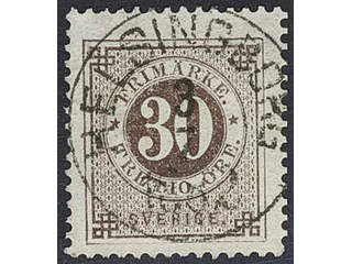 Sweden. Facit 35e used , 30 öre brown. EXCELLENT cancellation HELSINGBORG 3.7.1882.