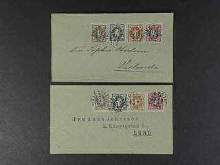 Sweden. Facit 61–64. PKXP 10, Järnvägsstämpel 3 PKXP. Six wonderful 4-colour frankings …