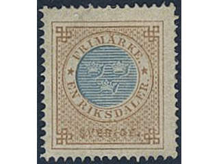Sweden. Facit 27a II (★), 1 Riksdaler yellowish brown/blue on yellowish paper, type 2 …