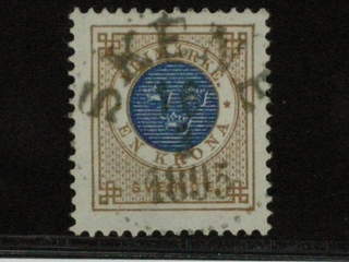 Sweden. Facit 49 used, 1 Krona blå/brun. LYX-stämplat SKENE 16.3.1895.