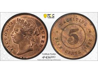 Mauritius Queen Victoria (1837-1901) 5 cents 1888, UNC, PCGS MS63 RB
