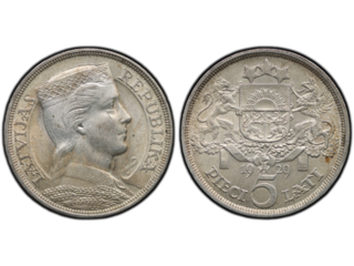 Lettland 5 lati 1929, AU/UNC, PCGS MS61