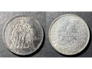 Frankrike 5 francs 1873 A, AU/UNC mörk patina