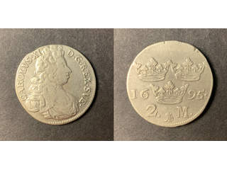Sverige Karl XI (1660-1697) 2 mark 1695, 1/1+, något rengjord