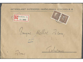 Sweden. Facit 191 on cover, 2x45 öre on registered cover sent from STOCKHOLM 16 10.2.38 …