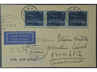 Sweden. Air mail cover Facit 231 , 3x10 öre on air mail card sent from HÄSSLEHOLM …