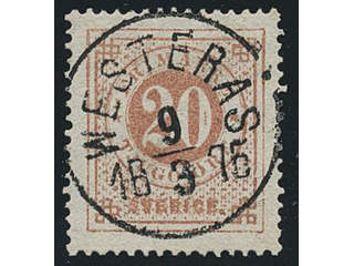 Sweden. Facit 22e used , 20 öre brownish red. EXCELLENT cancellation WESTERÅS 9.3.1875. …