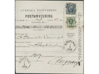 Sweden. Facit 43, 45 cover, 2×5+2×10 öre as scarce combination on local money order sent …