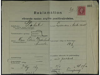 Sweden. Facit 54 cover , 10 öre on complaint / enquiry regarding a missing parcel …