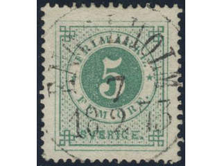 Sweden, Sverige, Sverige, Sverige. Facit 19b used, 5 öre light bluish green on white …