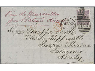 Britain. Michel 29 cover , 1867 Queen Victoria wmk Spray of Rose 6 d lilac, with hyphen, …