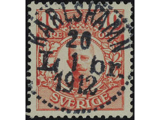 Sweden. Facit 82 used , 10 öre red. EXCELLENT cancellation KARLSHAMN LBR 20.1.1912.