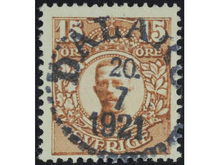 Sweden. Facit 84 used , 15 öre brown. EXCELLENT cancellation DALARÖ 20.7.1921. Slightly …